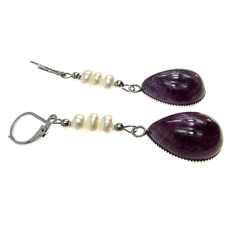 Fashion, accesorii si bijuterii - Femei - Bijuterii femei - Cercei femei - Cercei inox cu ametist si perle de cultura - Infinity.ro