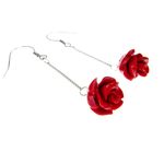 Fashion, accesorii si bijuterii - Femei - Bijuterii femei - Cercei femei - Cercei argint lantisor cu trandafir coral pasta - Infinity.ro