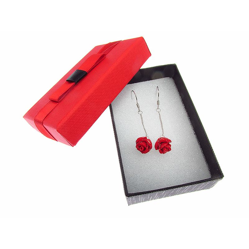 Fashion, accesorii si bijuterii - Femei - Bijuterii femei - Cercei femei - Cercei argint lantisor cu trandafir coral pasta - Infinity.ro