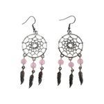 Fashion, accesorii si bijuterii - Femei - Bijuterii femei - Cercei femei - Cercei candelabru Dreamcatcher cu cuart roz natural - Infinity.ro