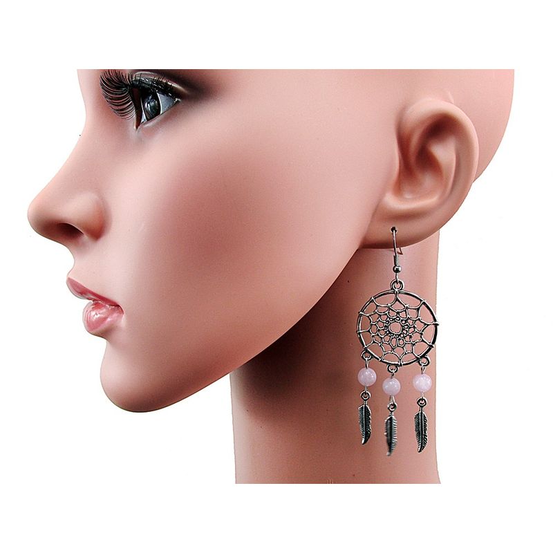 Fashion, accesorii si bijuterii - Femei - Bijuterii femei - Cercei femei - Cercei candelabru Dreamcatcher cu cuart roz natural - Infinity.ro