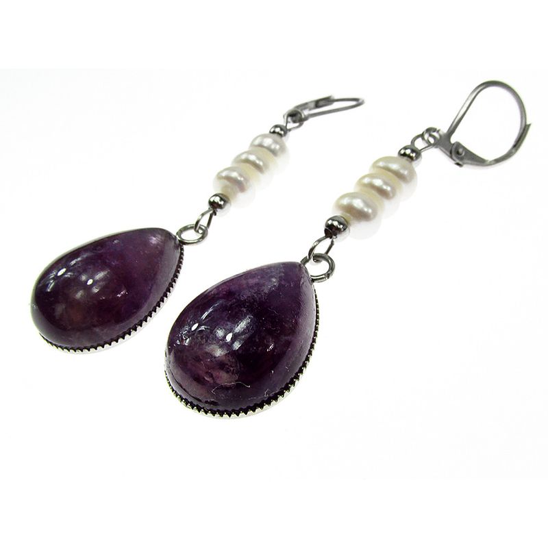 Fashion, accesorii si bijuterii - Femei - Bijuterii femei - Cercei femei - Cercei inox cu ametist si perle de cultura - Infinity.ro