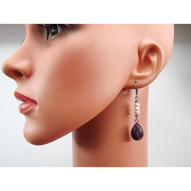 Fashion, accesorii si bijuterii - Femei - Bijuterii femei - Cercei femei - Cercei inox cu ametist si perle de cultura - Infinity.ro