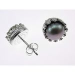 Fashion, accesorii si bijuterii - Femei - Bijuterii femei - Cercei femei - Cercei argint coroana perle de cultura gri 8 MM - Infinity.ro