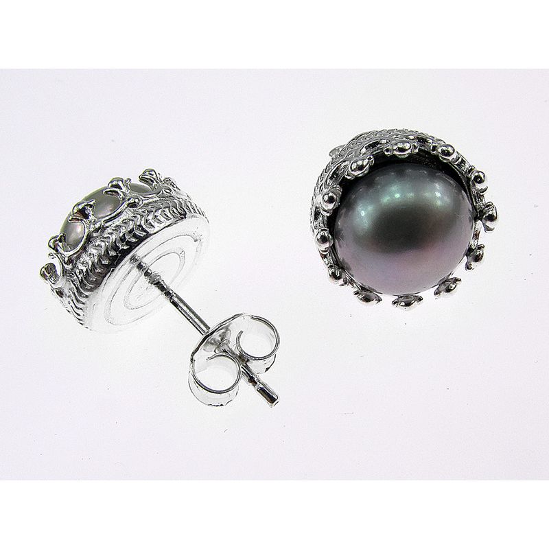 Fashion, accesorii si bijuterii - Femei - Bijuterii femei - Cercei femei - Cercei argint coroana perle de cultura gri 8 MM - Infinity.ro