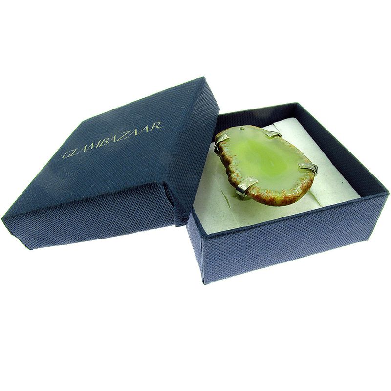 Fashion, accesorii si bijuterii - Femei - Bijuterii femei - Inele femei - Inel reglabil statement masiv cu agat galben-vernil 15A - Infinity.ro