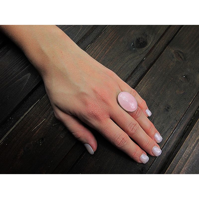 Fashion, accesorii si bijuterii - Femei - Bijuterii femei - Inele femei - Inel argint reglabil masiv cu cuart roz 25x18 MM - Infinity.ro