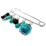 Fashion, accesorii si bijuterii - Femei - Bijuterii femei - Brose femei - Brosa ac de siguranta supradimensionat cu turcoaze si onix - Infinity.ro