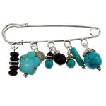 Fashion, accesorii si bijuterii - Femei - Bijuterii femei - Brose femei - Brosa ac de siguranta supradimensionat cu turcoaze si onix - Infinity.ro