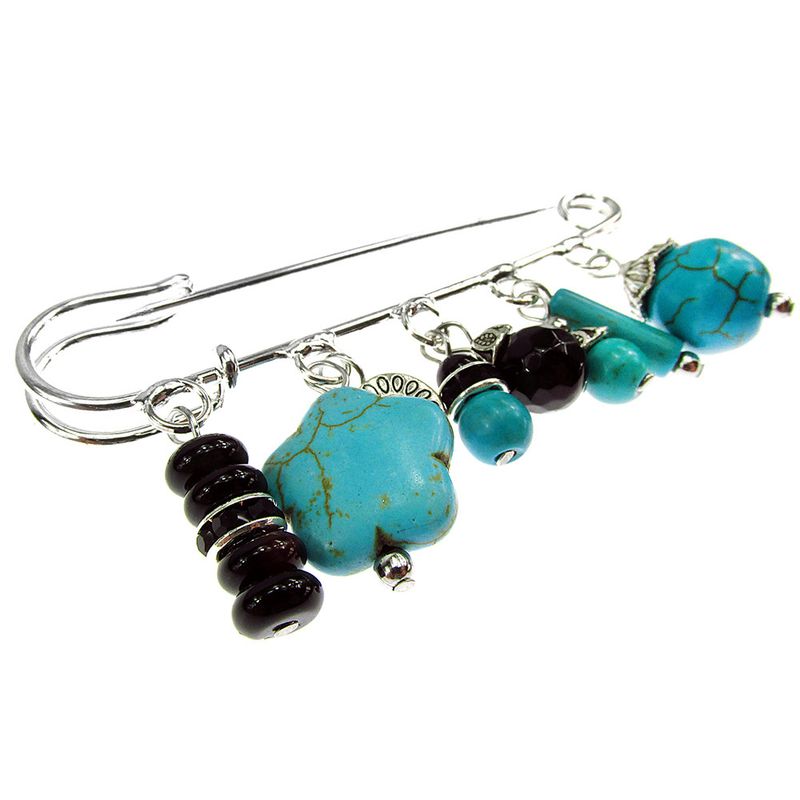 Fashion, accesorii si bijuterii - Femei - Bijuterii femei - Brose femei - Brosa ac de siguranta supradimensionat cu turcoaze si onix - Infinity.ro