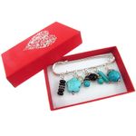 Fashion, accesorii si bijuterii - Femei - Bijuterii femei - Brose femei - Brosa ac de siguranta supradimensionat cu turcoaze si onix - Infinity.ro