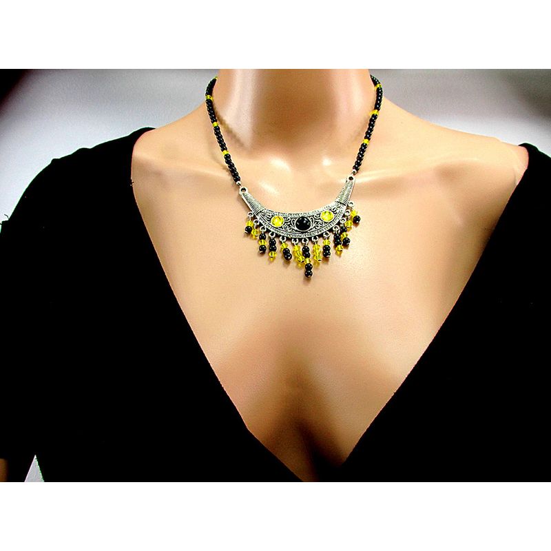 Fashion, accesorii si bijuterii - Femei - Bijuterii femei - Coliere femei - Colier Bali cu onix si cristale galbene - Infinity.ro