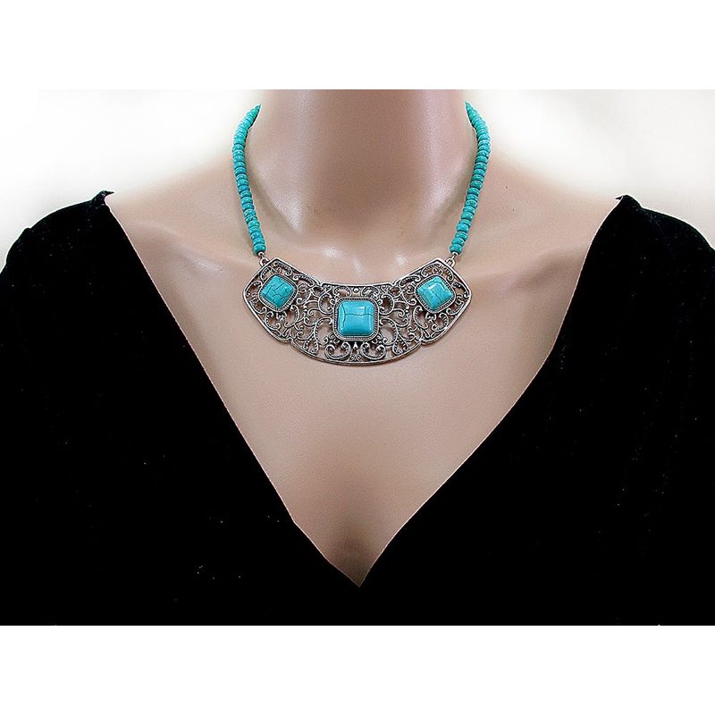 Fashion, accesorii si bijuterii - Femei - Bijuterii femei - Coliere femei - Colier statement romantic turcoaze - Infinity.ro