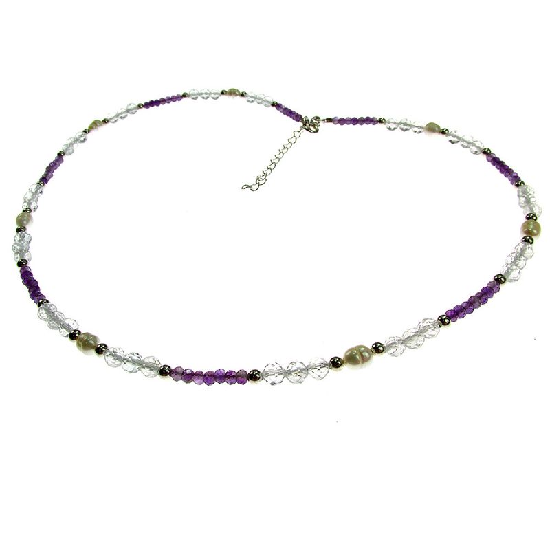 Fashion, accesorii si bijuterii - Femei - Bijuterii femei - Coliere femei - Colier ametist, topaz si perle de cultura cu argint - Infinity.ro