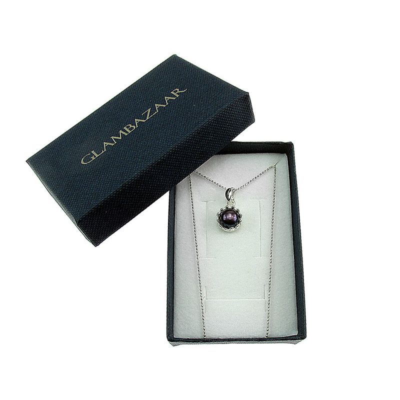 Fashion, accesorii si bijuterii - Femei - Bijuterii femei - Coliere femei - Lantisor argint cu pandantiv coroana perla de cultura neagra 8 MM - Infinity.ro