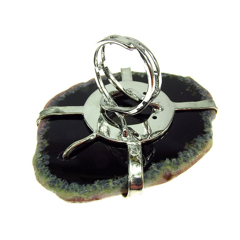 Fashion, accesorii si bijuterii - Femei - Bijuterii femei - Inele femei - Inel reglabil statement masiv cu agat negru natural 18A - Infinity.ro