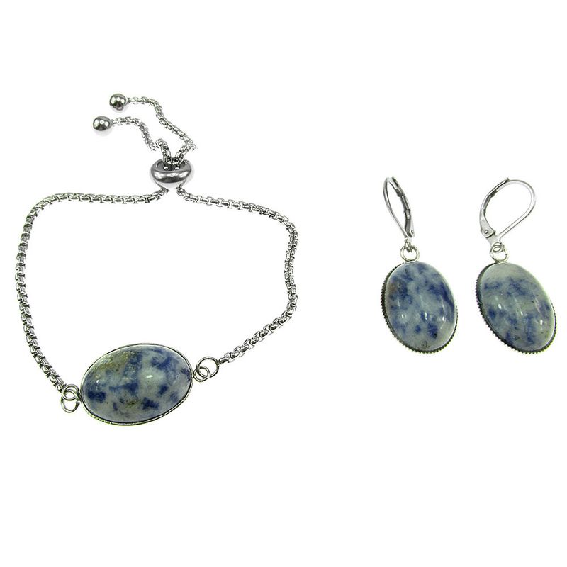 Fashion, accesorii si bijuterii - Femei - Bijuterii femei - Cercei femei - Set bratara si cercei inox cu sodalit - Infinity.ro