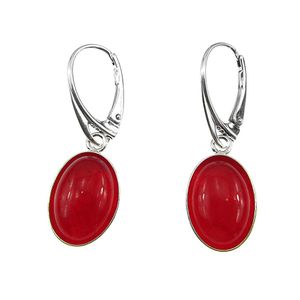 Cercei argint ovali cu agate rosii 14x10 MM