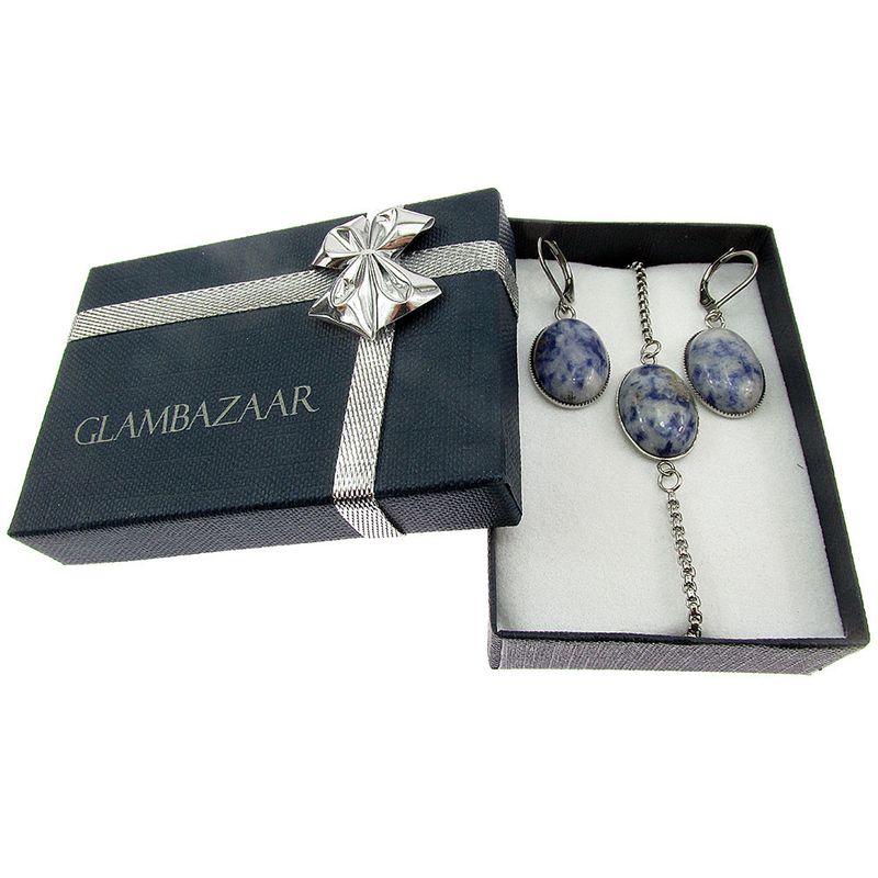 Fashion, accesorii si bijuterii - Femei - Bijuterii femei - Cercei femei - Set bratara si cercei inox cu sodalit - Infinity.ro