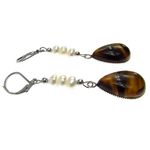 Fashion, accesorii si bijuterii - Femei - Bijuterii femei - Cercei femei - Cercei inox cu ochi de tigru si perle de cultura - Infinity.ro