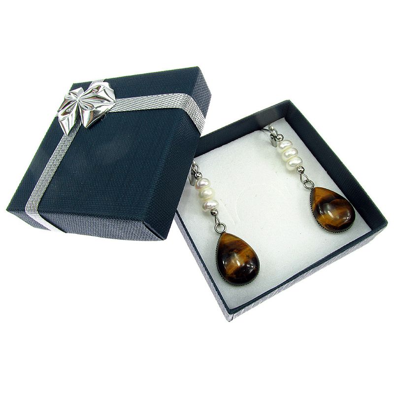 Fashion, accesorii si bijuterii - Femei - Bijuterii femei - Cercei femei - Cercei inox cu ochi de tigru si perle de cultura - Infinity.ro