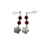 Fashion, accesorii si bijuterii - Femei - Bijuterii femei - Cercei femei - Cercei argint floricica si chihlimbar rosu - Infinity.ro