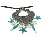 Fashion, accesorii si bijuterii - Femei - Bijuterii femei - Pandantive femei - Pandantiv retro Heart cu perle de cultura si turcoaze - Infinity.ro