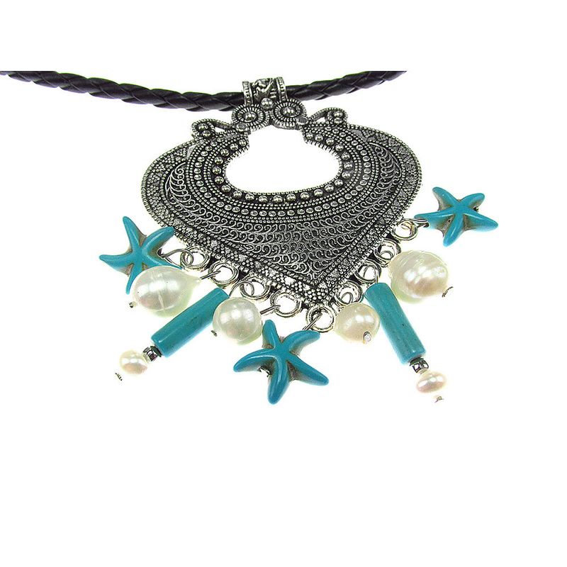 Fashion, accesorii si bijuterii - Femei - Bijuterii femei - Pandantive femei - Pandantiv retro Heart cu perle de cultura si turcoaze - Infinity.ro