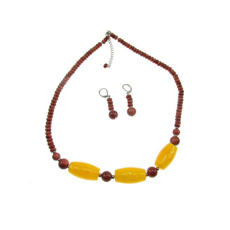 Fashion, accesorii si bijuterii - Femei - Bijuterii femei - Cercei femei - Set Piatra Soarelui maro si jad galben - Infinity.ro