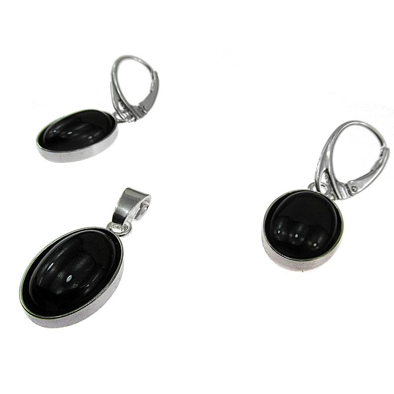 Fashion, accesorii si bijuterii - Femei - Bijuterii femei - Cercei femei - Set argint cu onix oval 14x10 MM - Infinity.ro