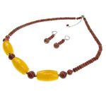 Fashion, accesorii si bijuterii - Femei - Bijuterii femei - Cercei femei - Set Piatra Soarelui maro si jad galben - Infinity.ro