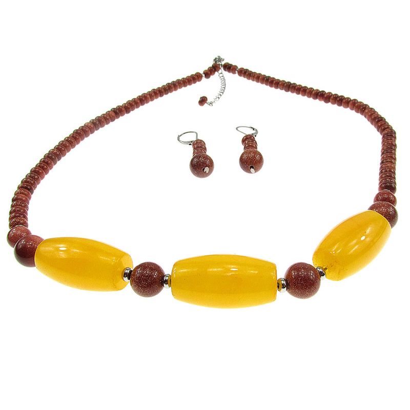 Fashion, accesorii si bijuterii - Femei - Bijuterii femei - Cercei femei - Set Piatra Soarelui maro si jad galben - Infinity.ro