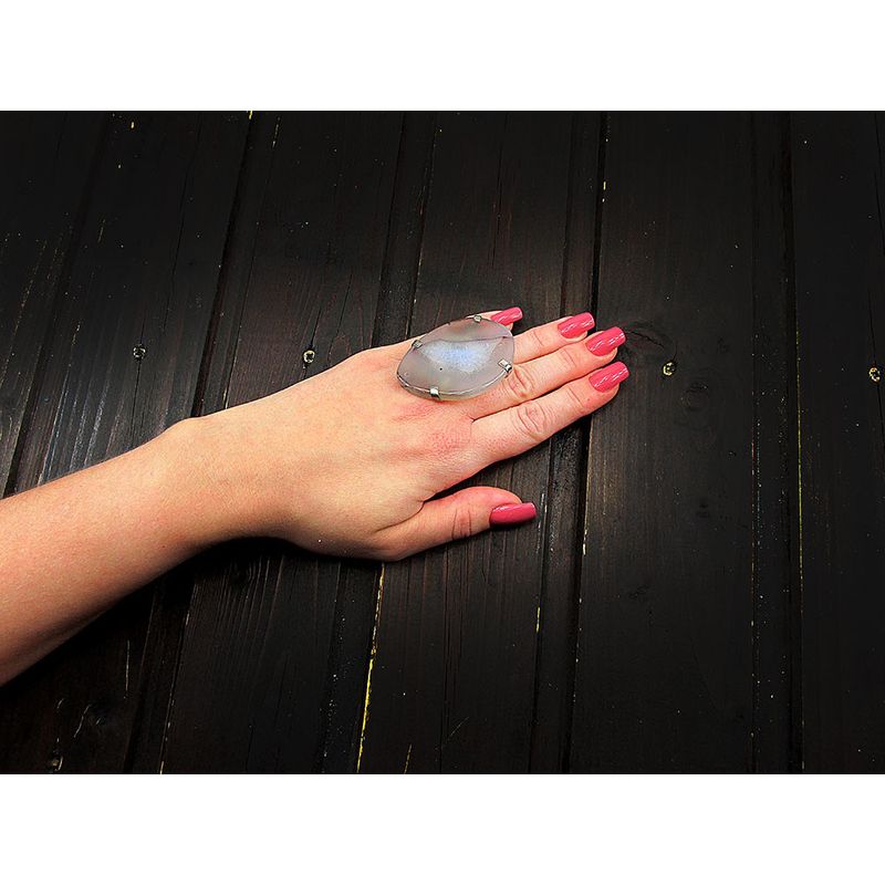 Fashion, accesorii si bijuterii - Femei - Bijuterii femei - Inele femei - Inel reglabil statement masiv cu agat gri natural A - Infinity.ro