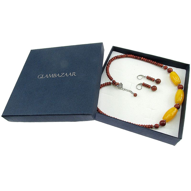 Fashion, accesorii si bijuterii - Femei - Bijuterii femei - Cercei femei - Set Piatra Soarelui maro si jad galben - Infinity.ro