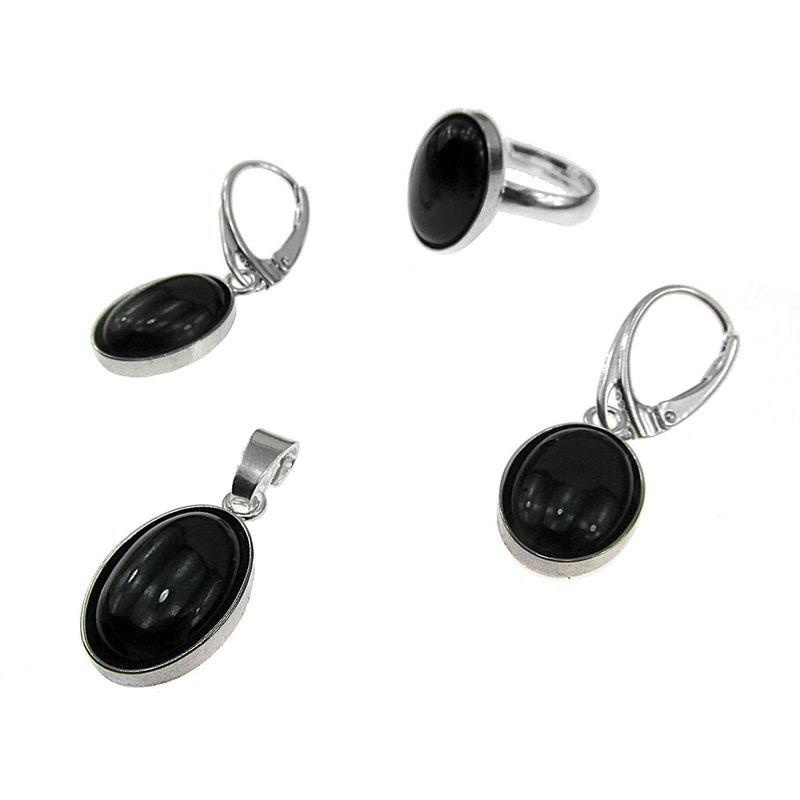 Fashion, accesorii si bijuterii - Femei - Bijuterii femei - Cercei femei - Set argint complet onix oval 14x10 MM cu lantisor inclus - Infinity.ro