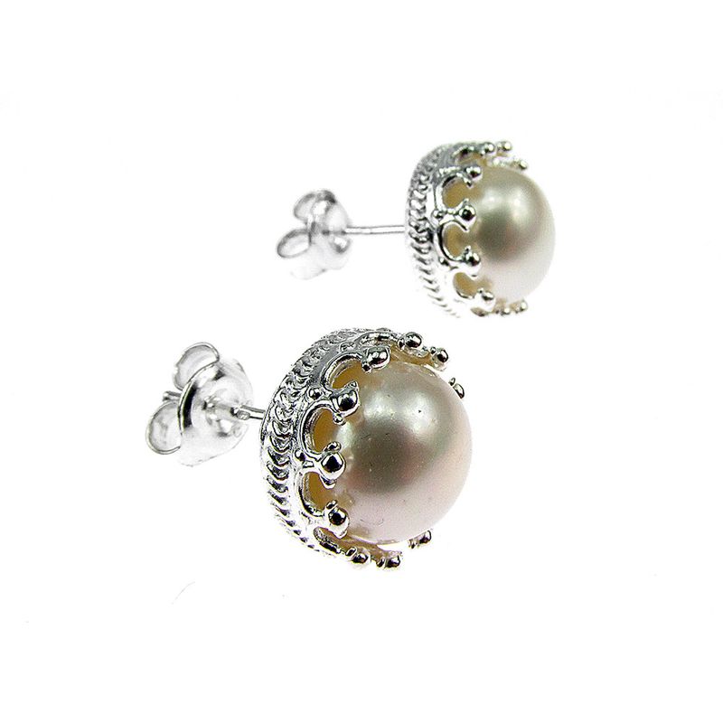 Fashion, accesorii si bijuterii - Femei - Bijuterii femei - Cercei femei - Cercei argint coroana perle de cultura albe 8 MM - Infinity.ro