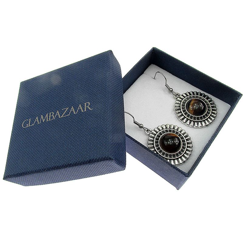 Fashion, accesorii si bijuterii - Femei - Bijuterii femei - Cercei femei - Cercei candelabru model raze cu ochi de tigru natural - Infinity.ro