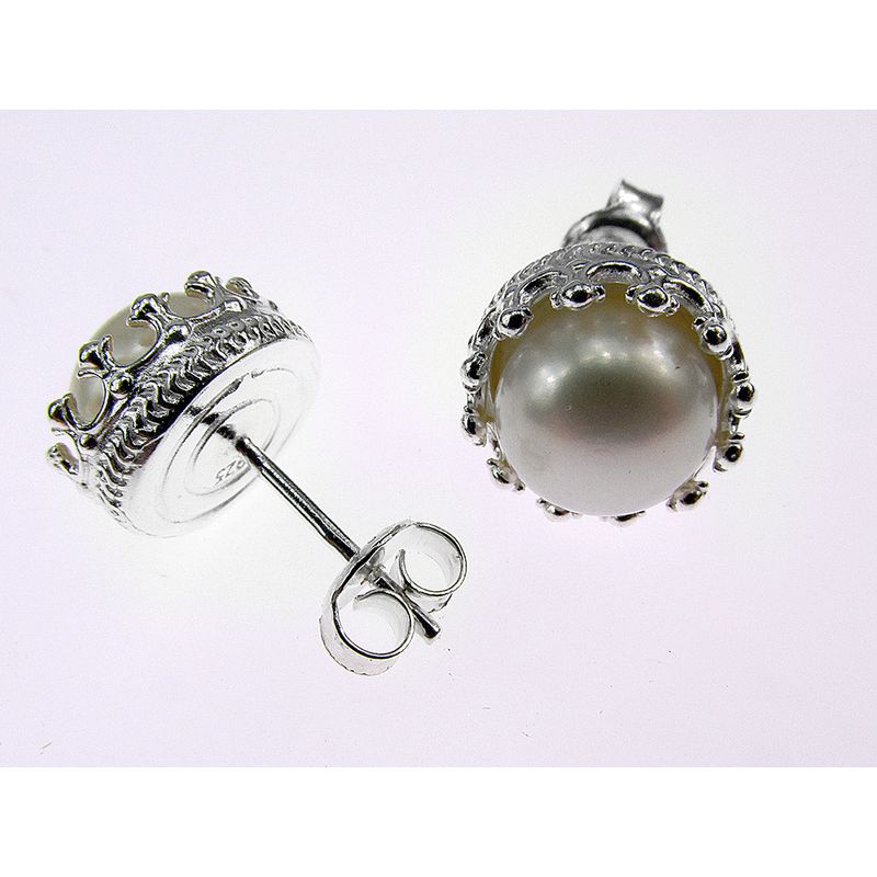 Fashion, accesorii si bijuterii - Femei - Bijuterii femei - Cercei femei - Cercei argint coroana perle de cultura albe 8 MM - Infinity.ro