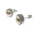 Fashion, accesorii si bijuterii - Femei - Bijuterii femei - Cercei femei - Cercei argint coroana perle de cultura albe 8 MM - Infinity.ro