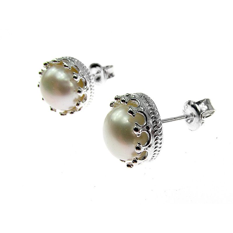 Fashion, accesorii si bijuterii - Femei - Bijuterii femei - Cercei femei - Cercei argint coroana perle de cultura albe 8 MM - Infinity.ro