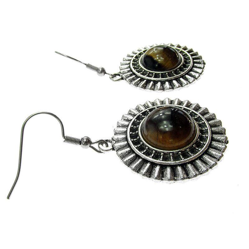 Fashion, accesorii si bijuterii - Femei - Bijuterii femei - Cercei femei - Cercei candelabru model raze cu ochi de tigru natural - Infinity.ro