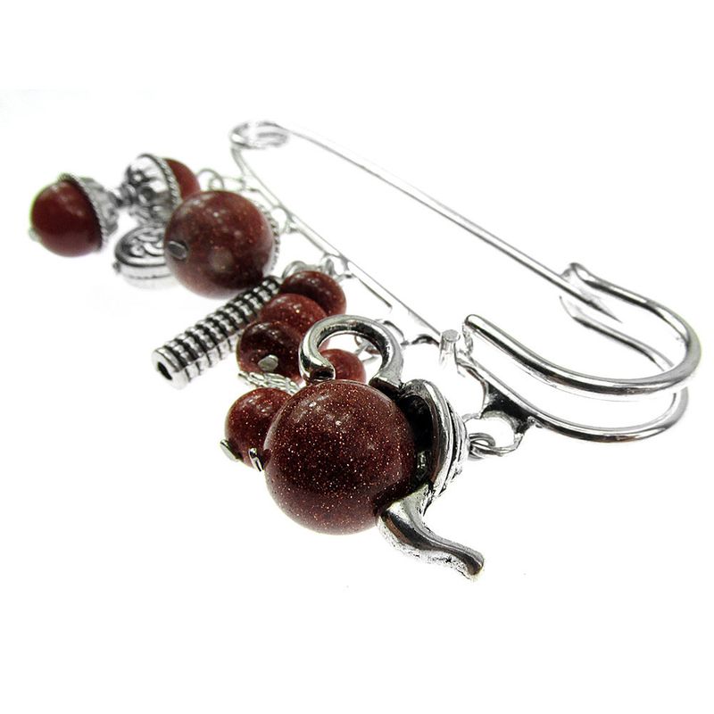 Fashion, accesorii si bijuterii - Femei - Bijuterii femei - Brose femei - Brosa ac de siguranta supradimensionat piatra soarelui maro - Infinity.ro