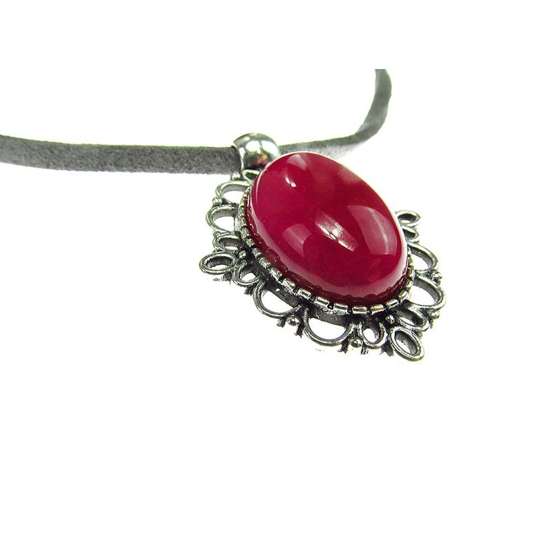 Fashion, accesorii si bijuterii - Femei - Bijuterii femei - Pandantive femei - Pandantiv retro cu jad fucsia natural 18x13 MM - Infinity.ro