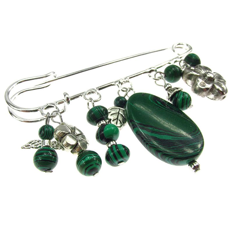 Fashion, accesorii si bijuterii - Femei - Bijuterii femei - Brose femei - Brosa ac de siguranta supradimensionat cu malachit - Infinity.ro
