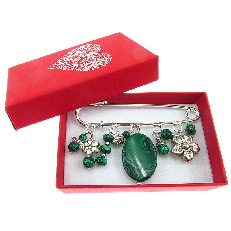 Fashion, accesorii si bijuterii - Femei - Bijuterii femei - Brose femei - Brosa ac de siguranta supradimensionat cu malachit - Infinity.ro