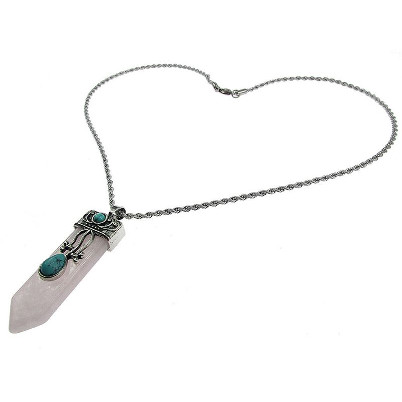 Fashion, accesorii si bijuterii - Femei - Bijuterii femei - Coliere femei - Colier inox pandantiv cuart roz cu un varf - Infinity.ro