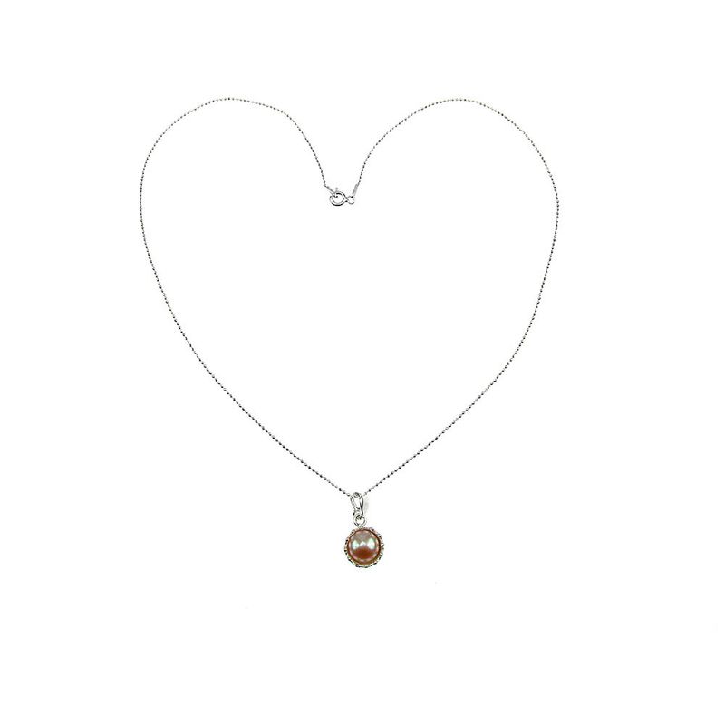 Fashion, accesorii si bijuterii - Femei - Bijuterii femei - Coliere femei - Lantisor argint cu pandantiv coroana perla de cultura oranj 8 MM - Infinity.ro