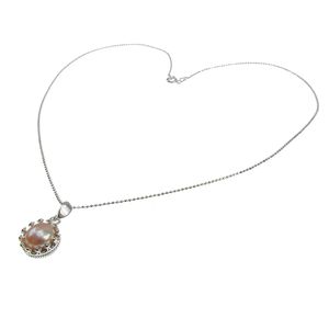 Lantisor argint cu pandantiv coroana perla de cultura oranj 8 MM