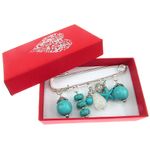 Fashion, accesorii si bijuterii - Femei - Bijuterii femei - Brose femei - Brosa ac de siguranta supradimensionat cu turcoaze si cristal de gheata - Infinity.ro