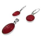 Fashion, accesorii si bijuterii - Femei - Bijuterii femei - Cercei femei - Set argint cu agate rosii ovale 14x10 MM - Infinity.ro